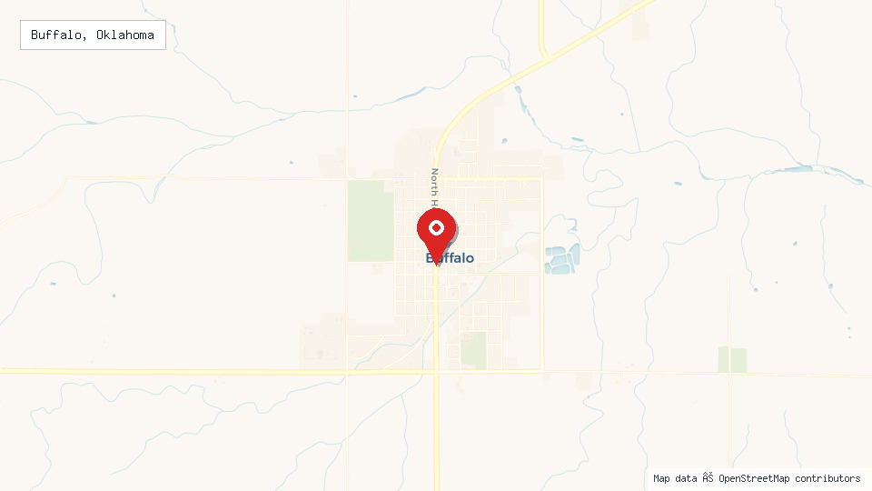 Street map of Buffalo, Oklahoma with location pin