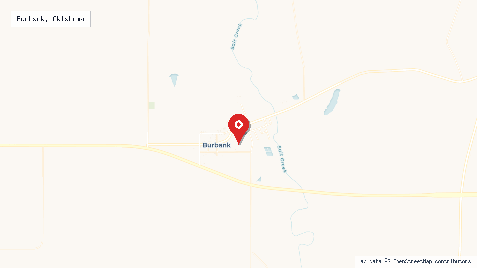 Street map of Burbank, Oklahoma with location pin