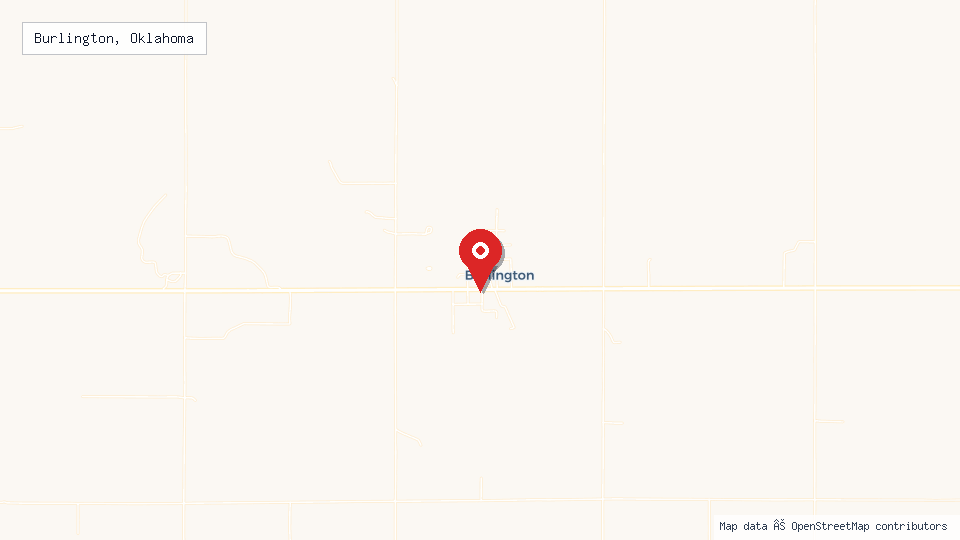 Street map of Burlington, Oklahoma with location pin