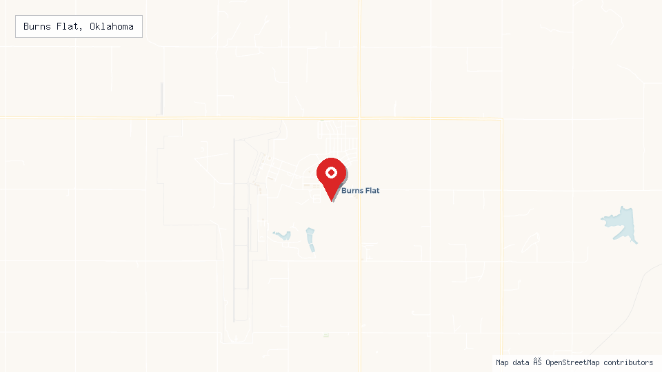 Street map of Burns Flat, Oklahoma with location pin