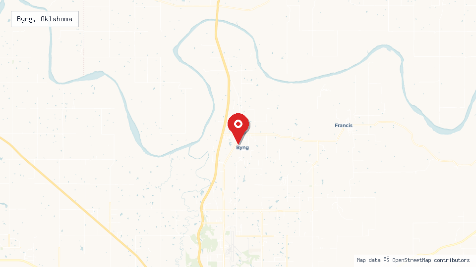 Street map of Byng, Oklahoma with location pin