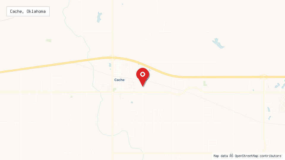 Street map of Cache, Oklahoma with location pin