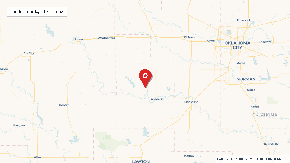 Street map of Caddo County, Oklahoma with location pin