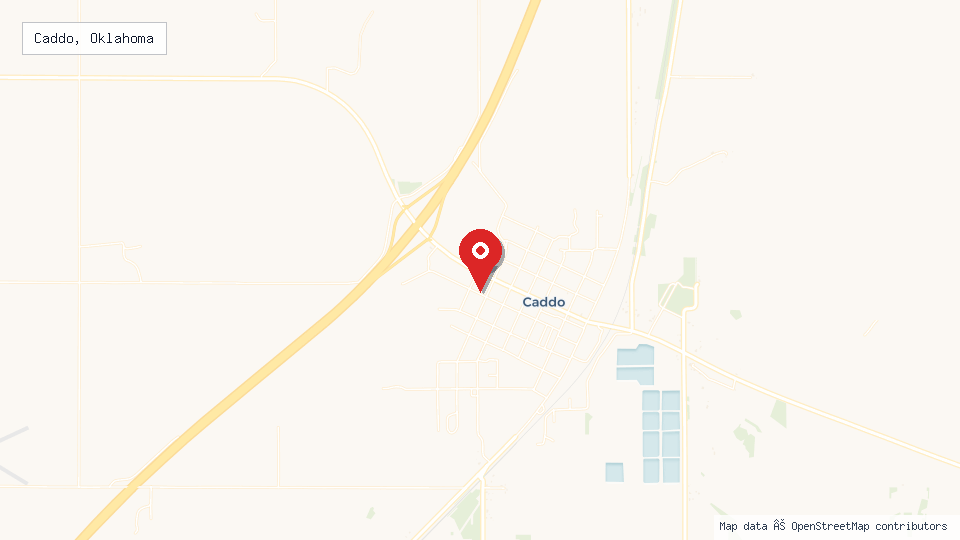 Street map of Caddo, Oklahoma with location pin