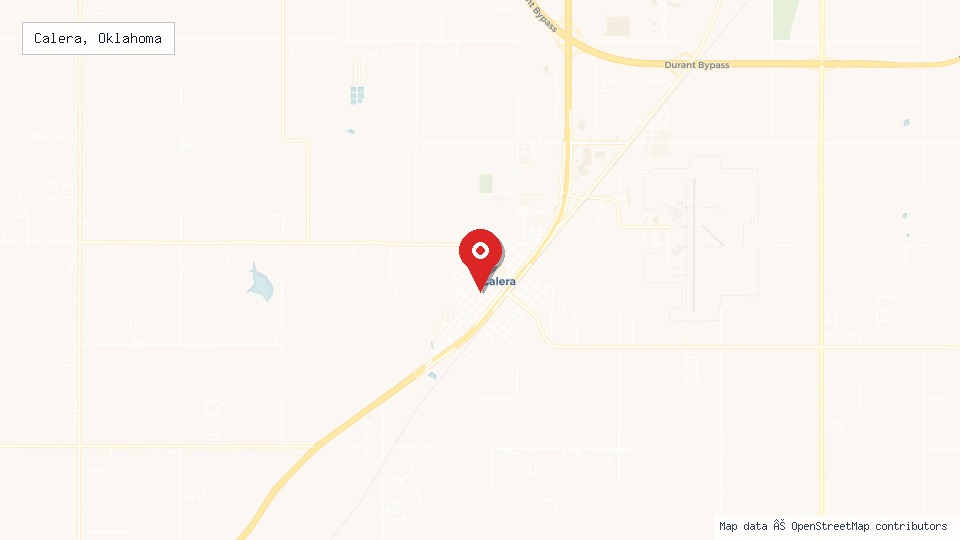 Street map of Calera, Oklahoma with location pin