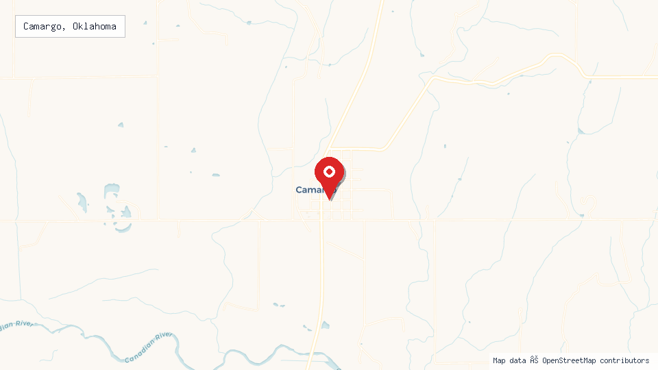 Street map of Camargo, Oklahoma with location pin