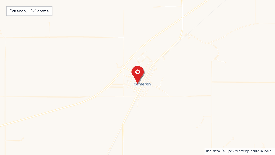 Street map of Cameron, Oklahoma with location pin