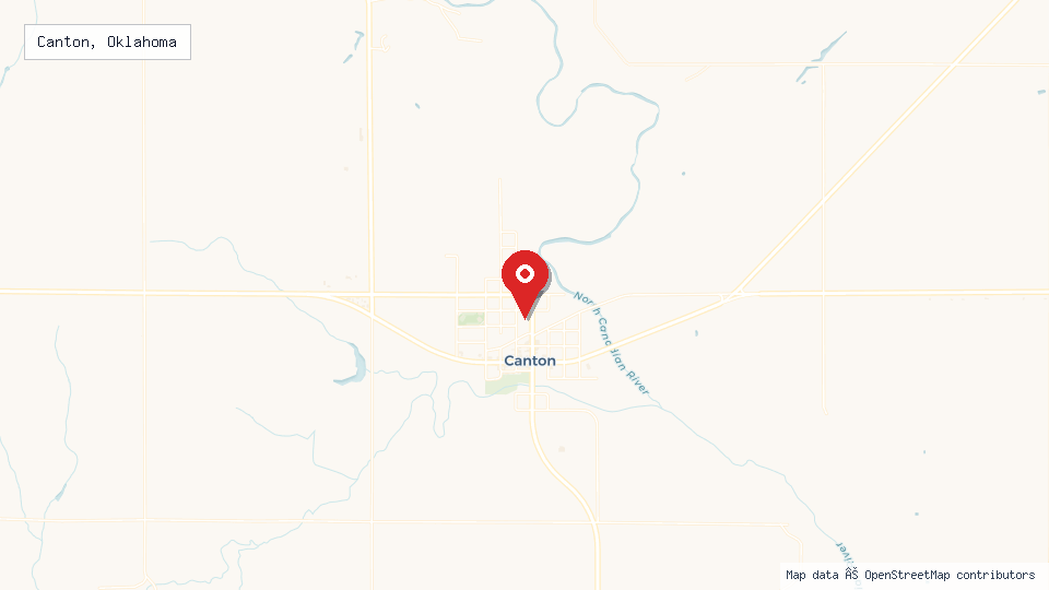 Street map of Canton, Oklahoma with location pin