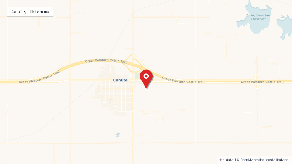 Street map of Canute, Oklahoma with location pin