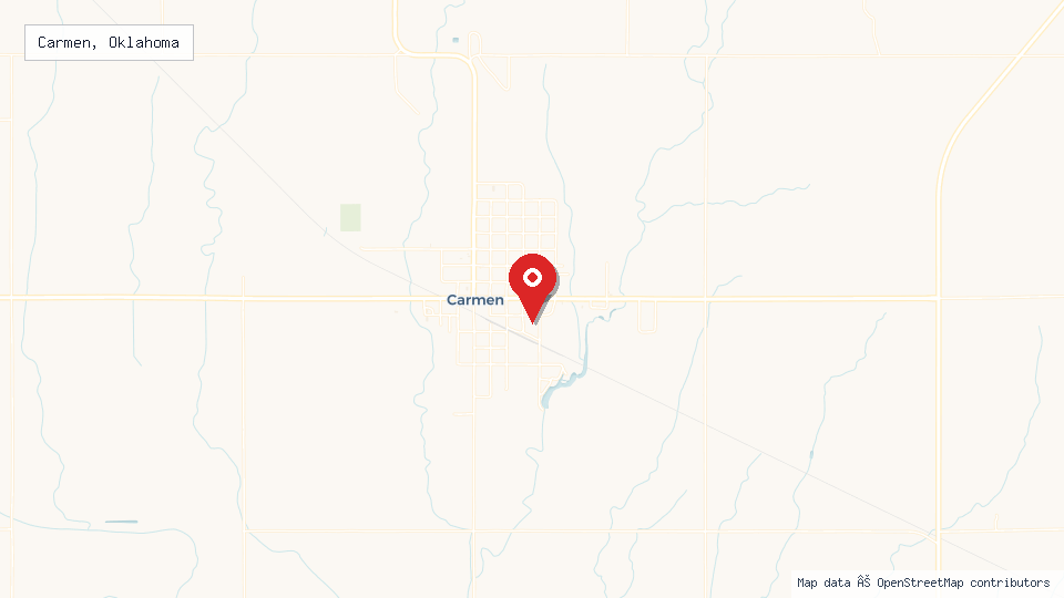 Street map of Carmen, Oklahoma with location pin