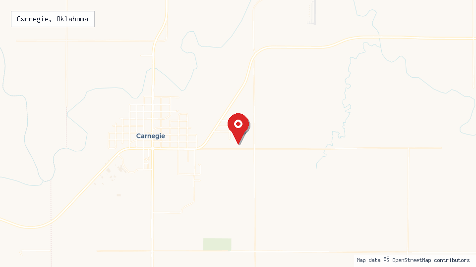 Street map of Carnegie, Oklahoma with location pin