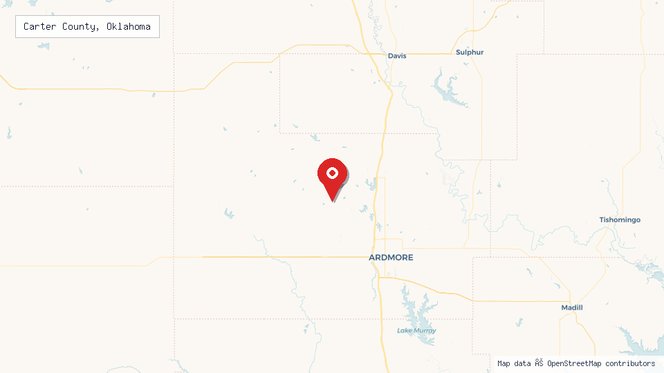 Street map of Carter County, Oklahoma with location pin
