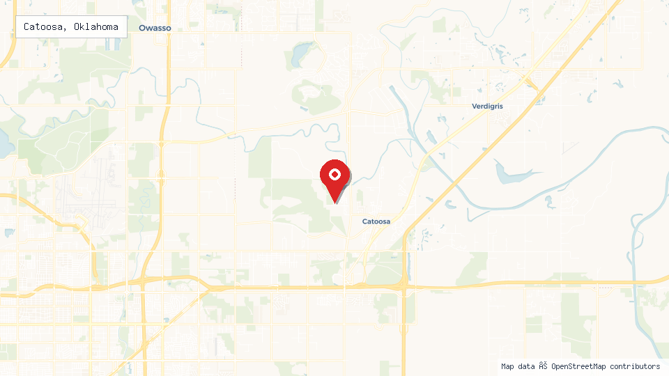 Street map of Catoosa, Oklahoma with location pin