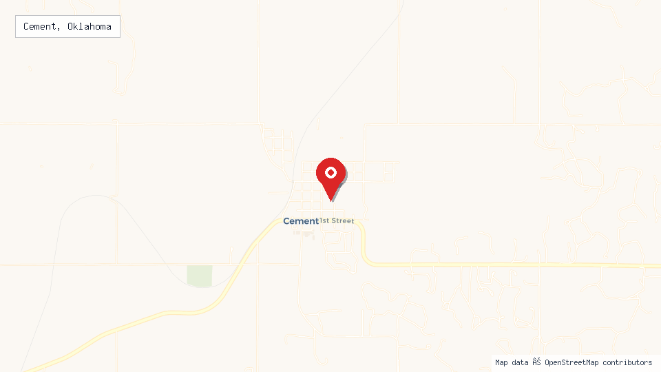 Street map of Cement, Oklahoma with location pin