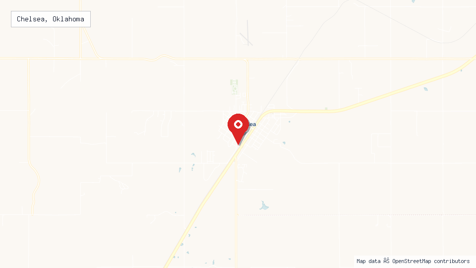 Street map of Chelsea, Oklahoma with location pin