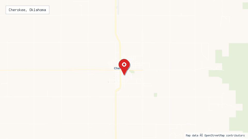 Street map of Cherokee, Oklahoma with location pin