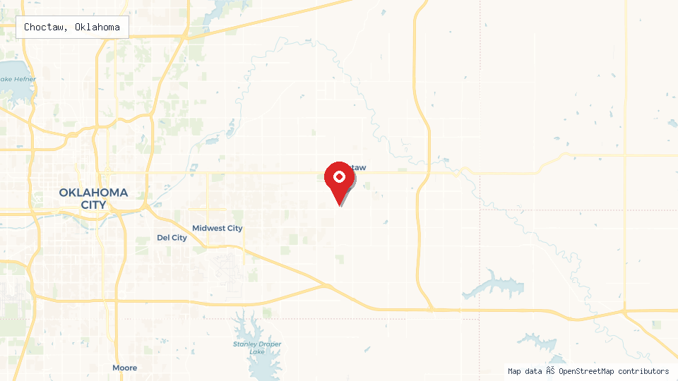 Street map of Choctaw, Oklahoma with location pin