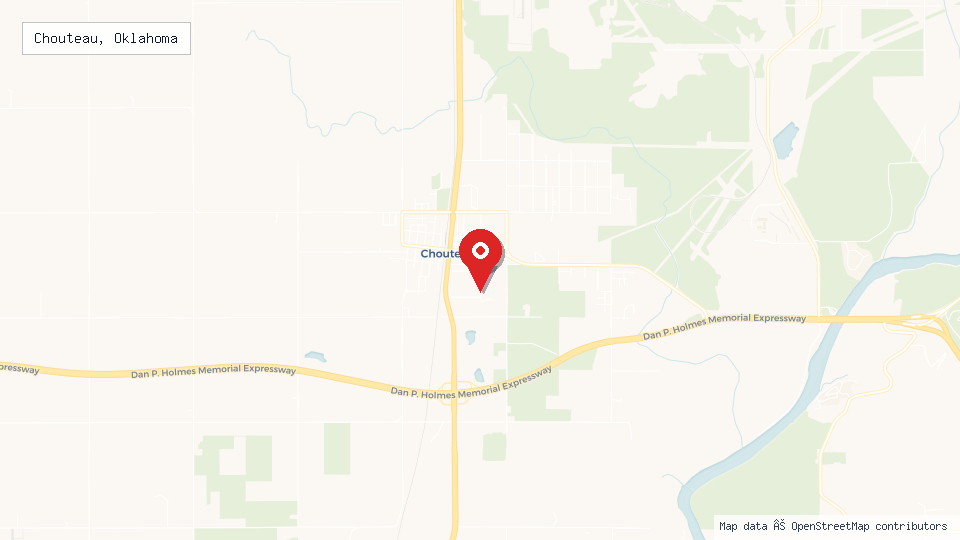 Street map of Chouteau, Oklahoma with location pin