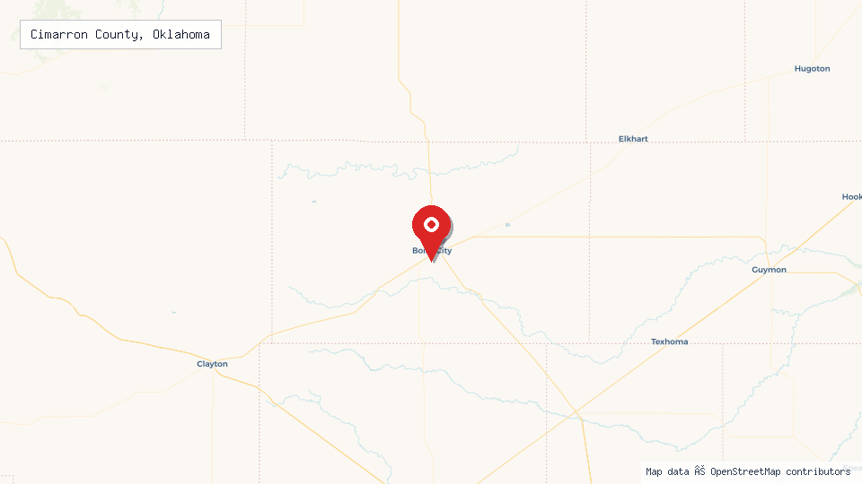 Street map of Cimarron County, Oklahoma with location pin