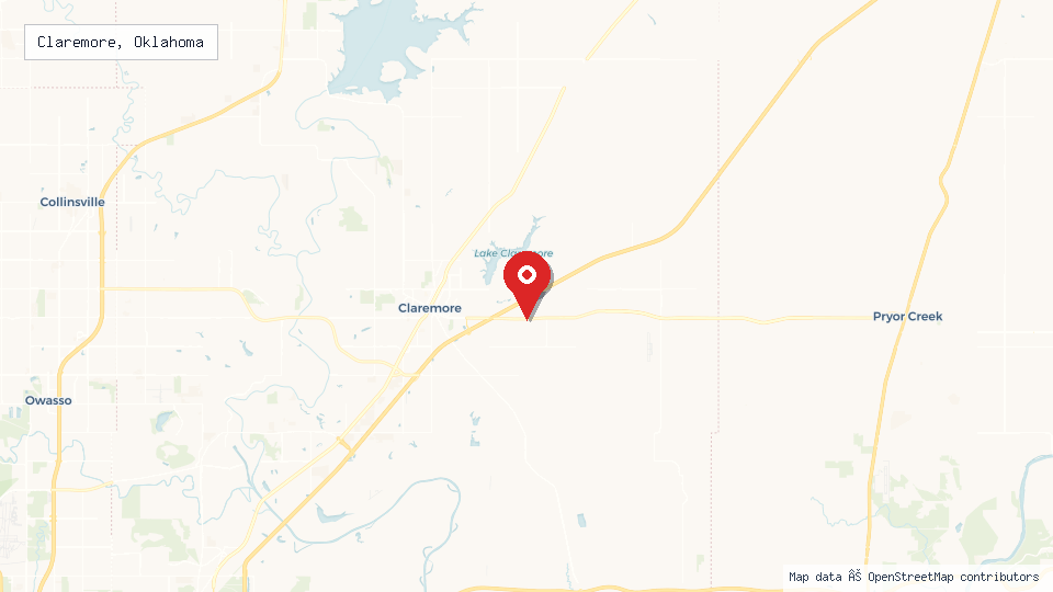 Street map of Claremore, Oklahoma with location pin