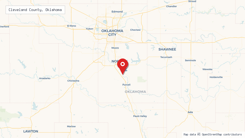 Street map of Cleveland County, Oklahoma with location pin