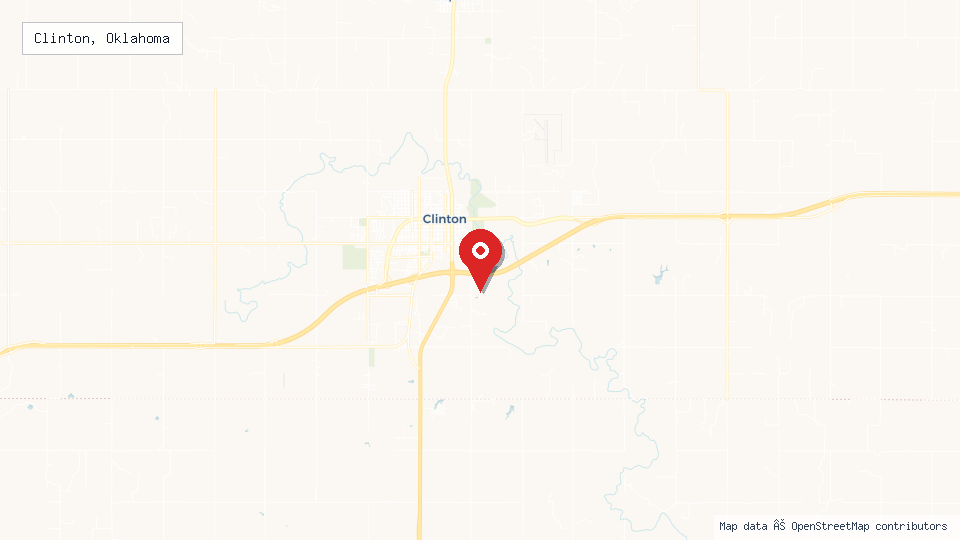 Street map of Clinton, Oklahoma with location pin
