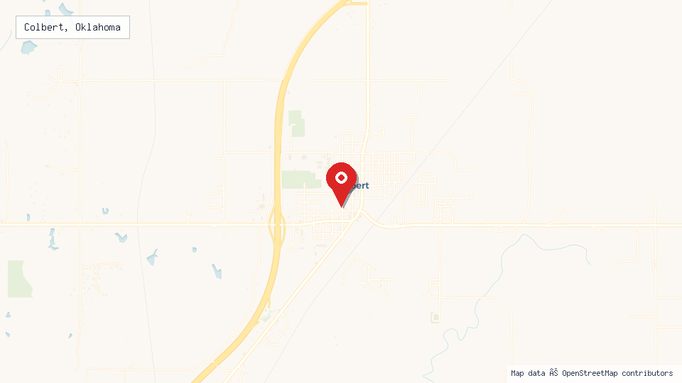 Street map of Colbert, Oklahoma with location pin