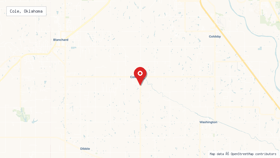Street map of Cole, Oklahoma with location pin