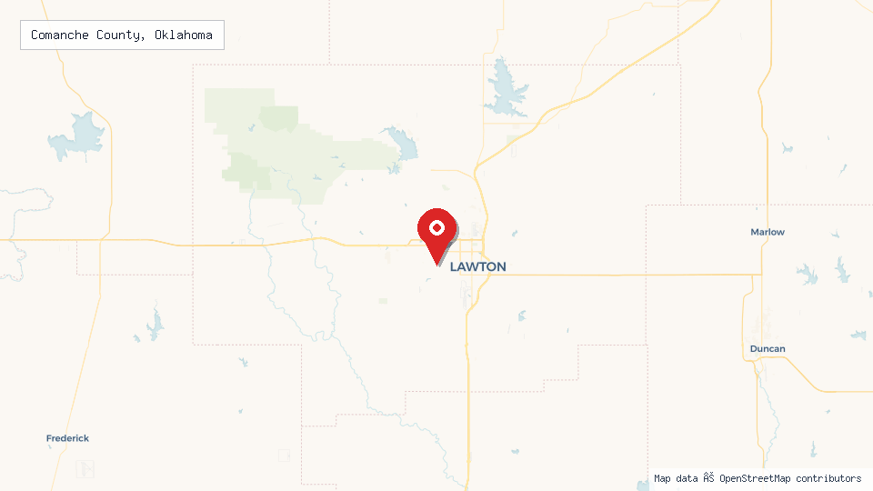 Street map of Comanche County, Oklahoma with location pin