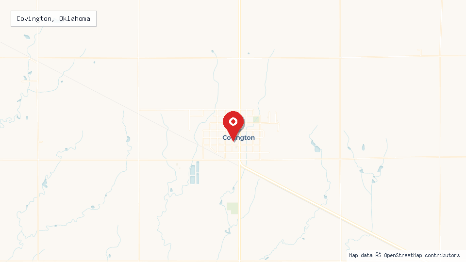 Street map of Covington, Oklahoma with location pin