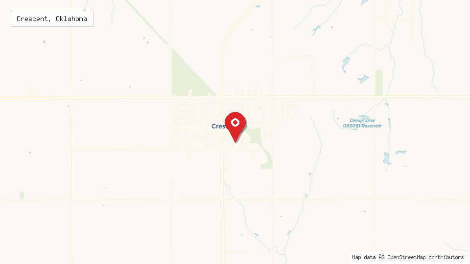 Street map of Crescent, Oklahoma with location pin