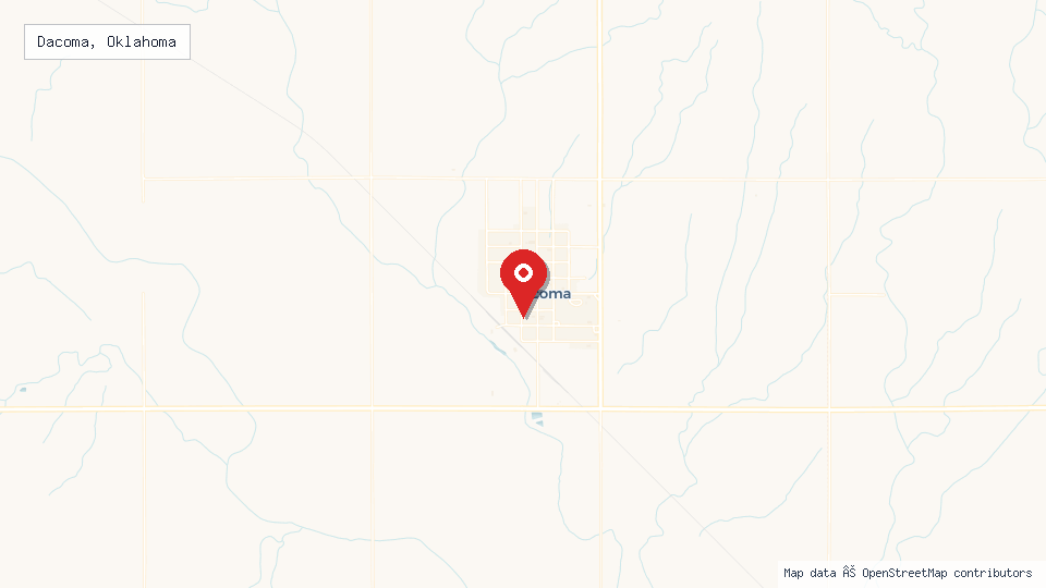 Street map of Dacoma, Oklahoma with location pin
