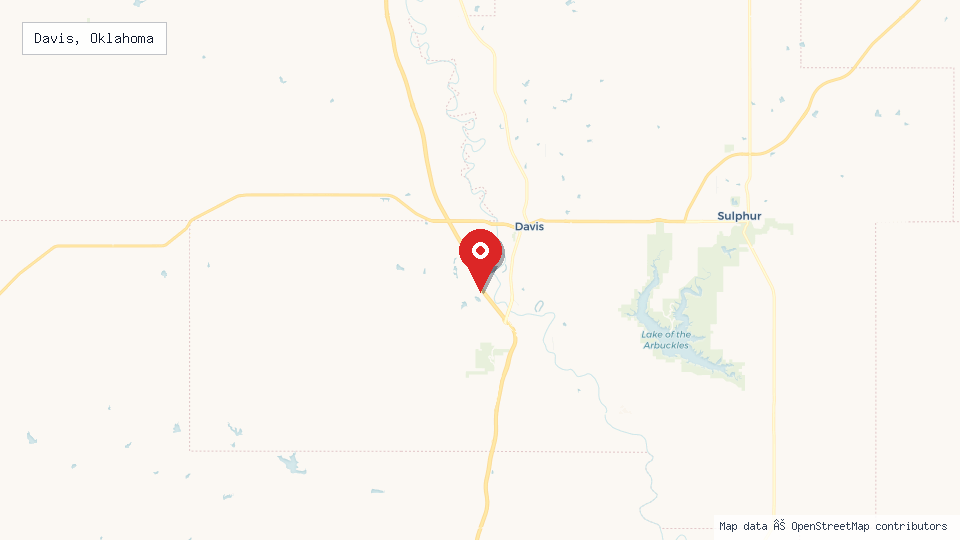 Street map of Davis, Oklahoma with location pin