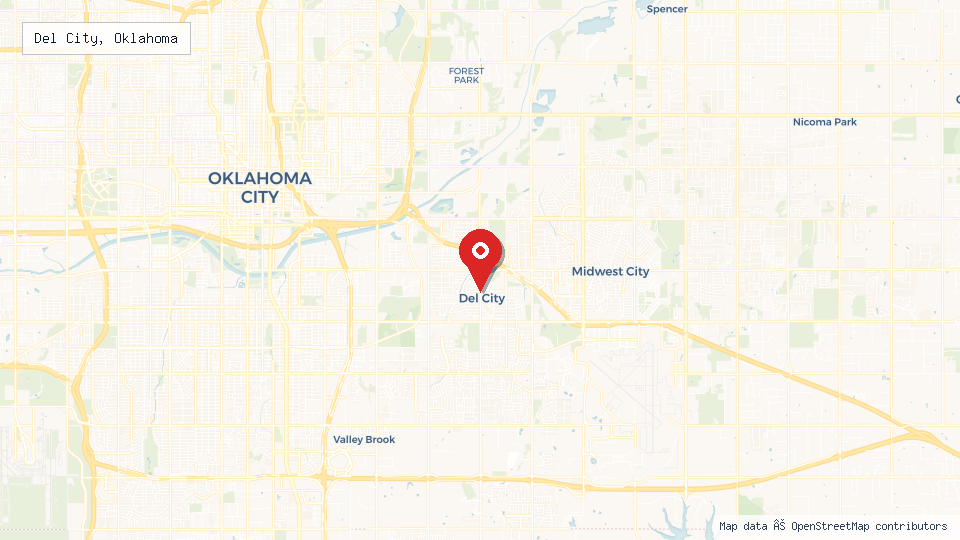 Street map of Del City, Oklahoma with location pin