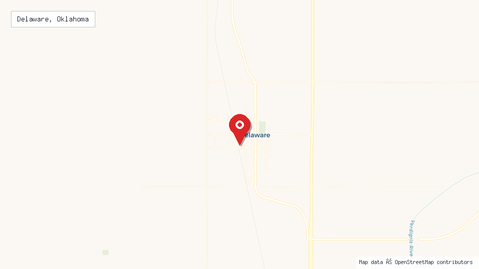 Street map of Delaware, Oklahoma with location pin