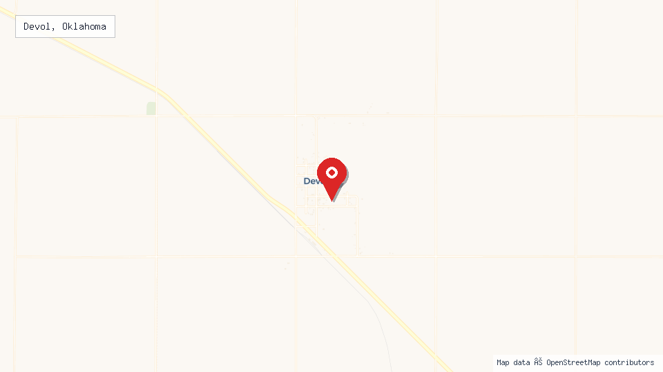 Street map of Devol, Oklahoma with location pin