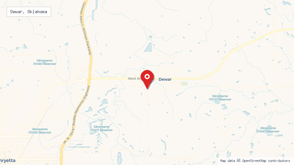 Street map of Dewar, Oklahoma with location pin