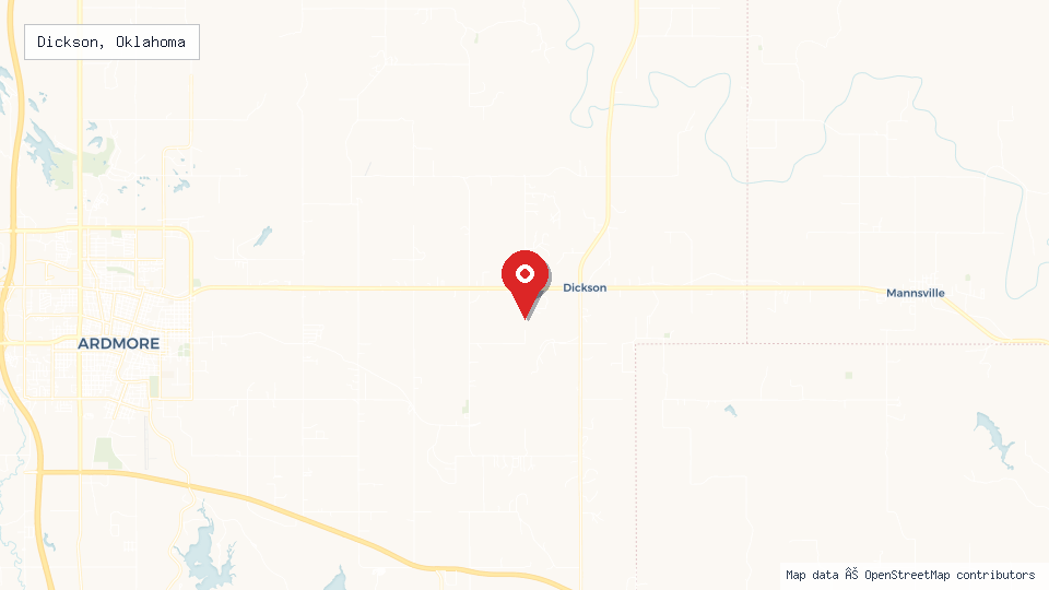 Street map of Dickson, Oklahoma with location pin