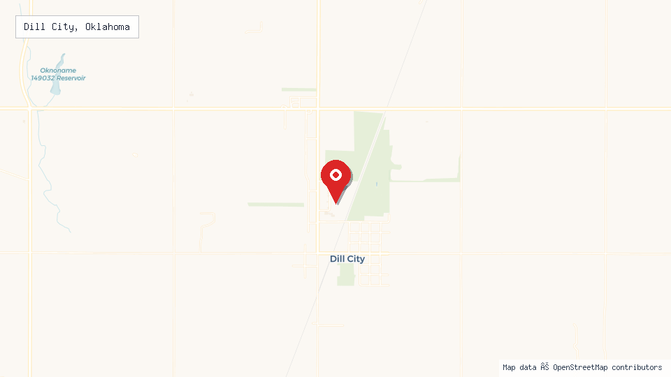 Street map of Dill City, Oklahoma with location pin