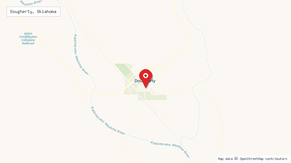 Street map of Dougherty, Oklahoma with location pin