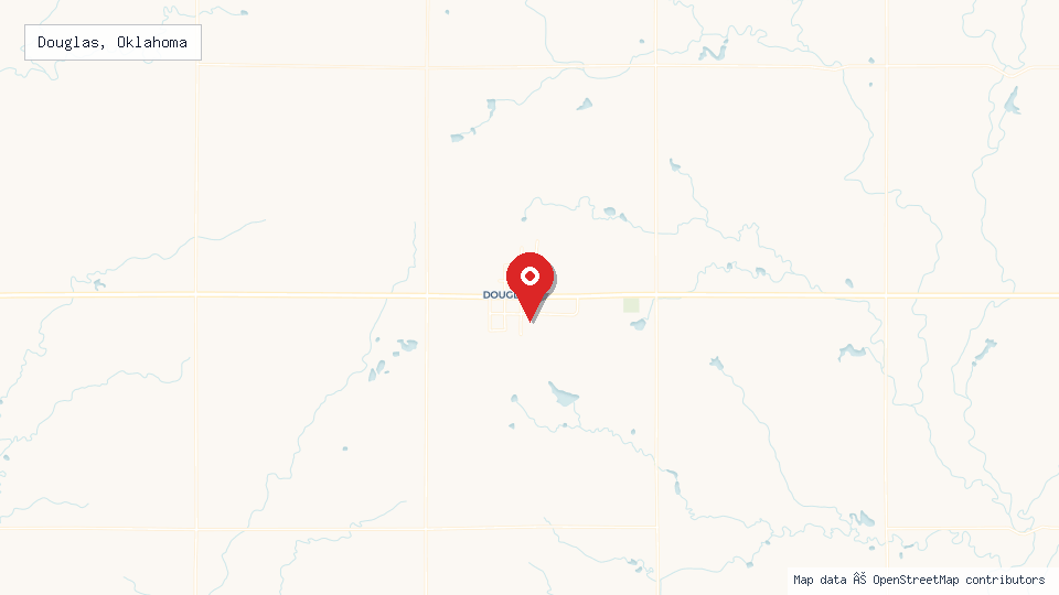 Street map of Douglas, Oklahoma with location pin
