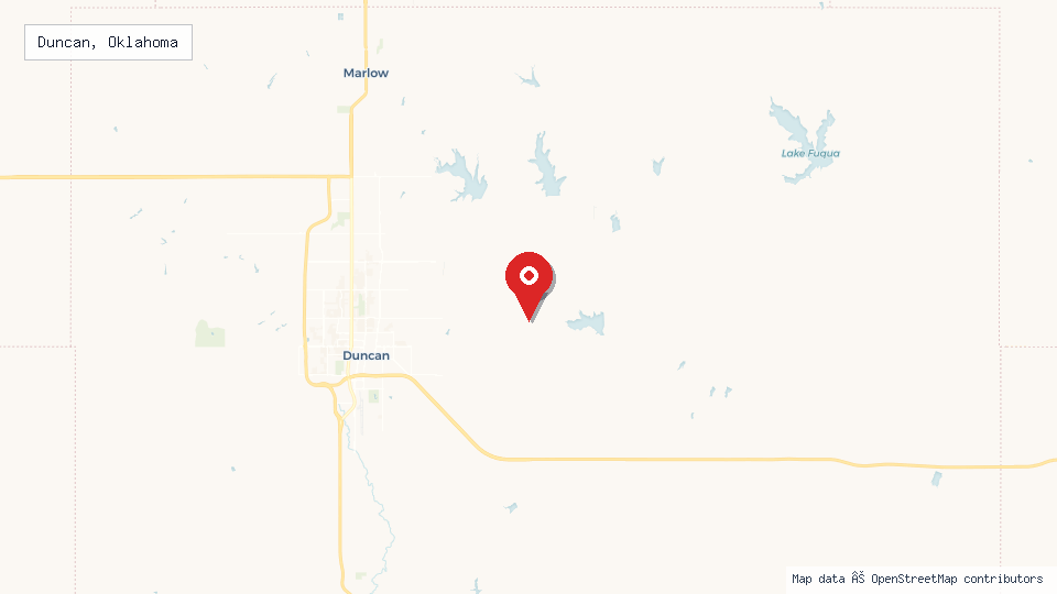 Street map of Duncan, Oklahoma with location pin