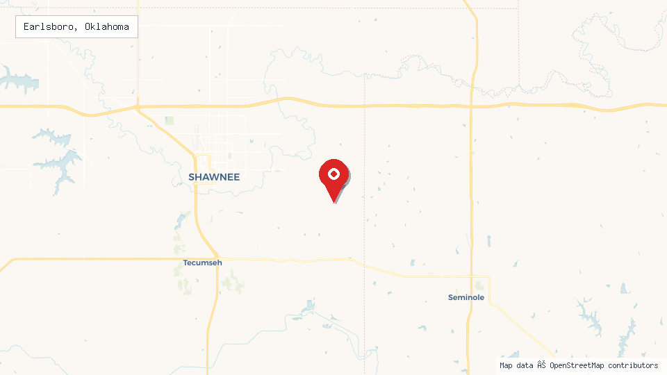 Street map of Earlsboro, Oklahoma with location pin