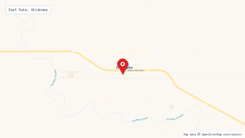 Street map of East Duke, Oklahoma with location pin