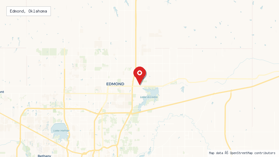 Street map of Edmond, Oklahoma with location pin
