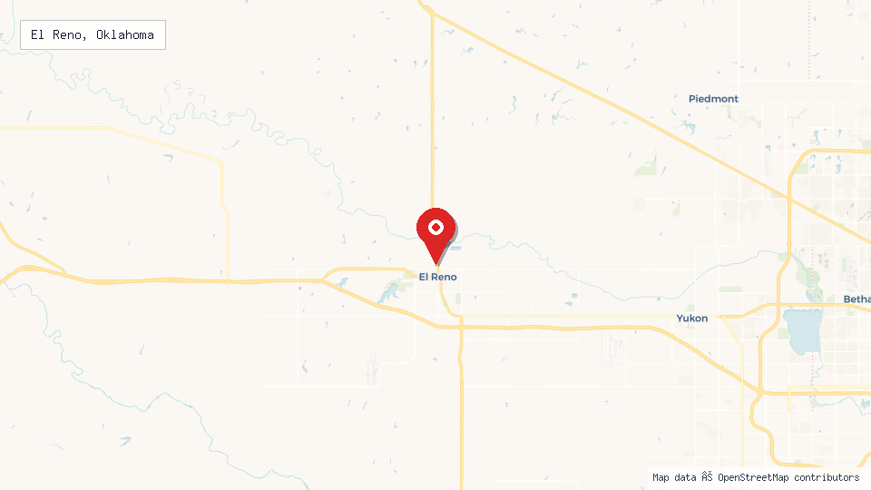 Street map of El Reno, Oklahoma with location pin