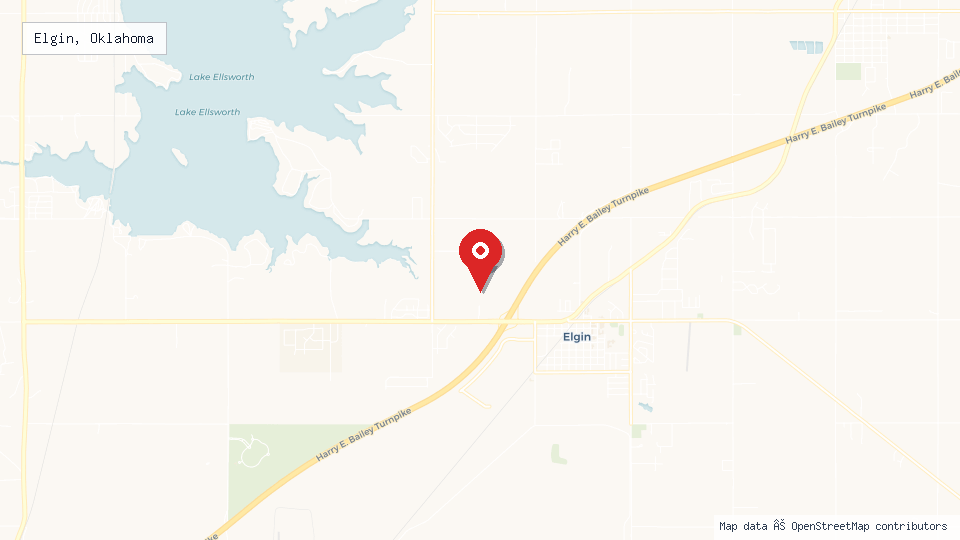 Street map of Elgin, Oklahoma with location pin