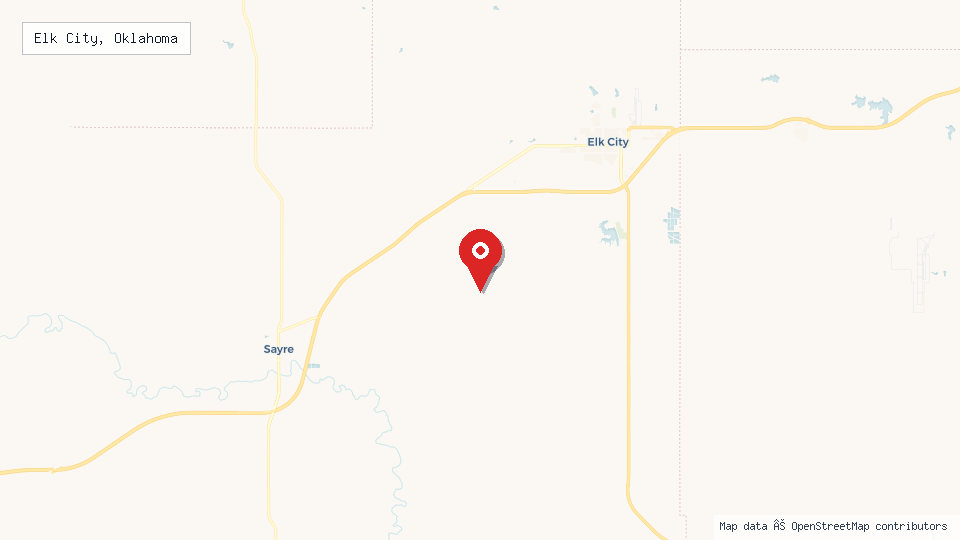 Street map of Elk City, Oklahoma with location pin