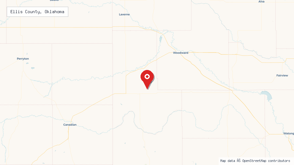 Street map of Ellis County, Oklahoma with location pin