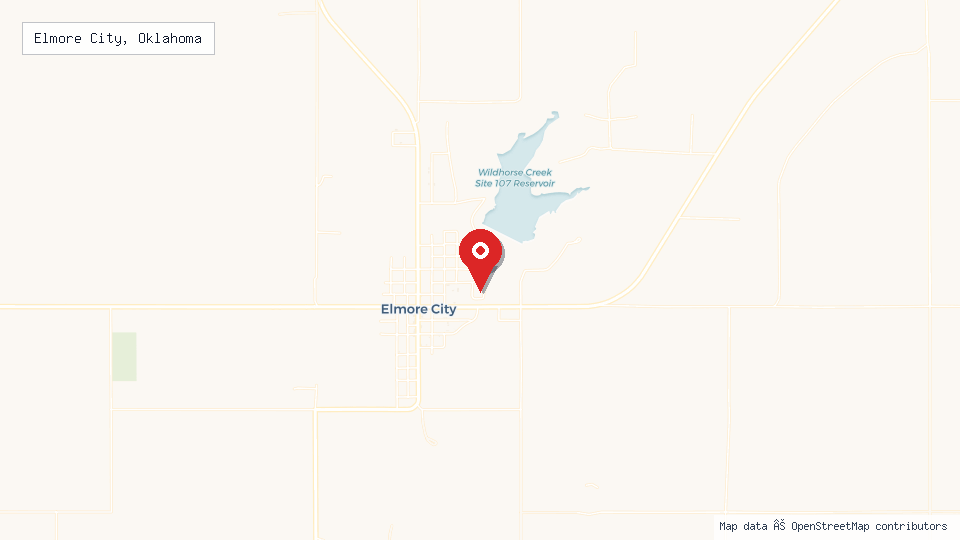 Street map of Elmore City, Oklahoma with location pin